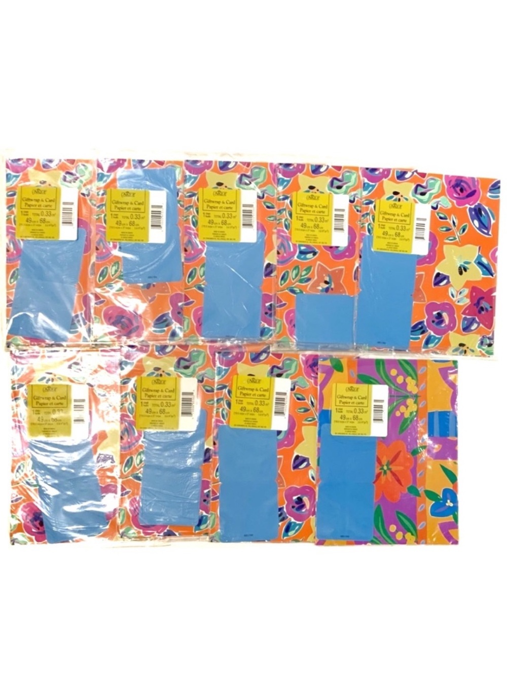 Vintage Gift Wrapping Paper 9 Packs Lot Floral Flowers Orange Blue Purple Yellow